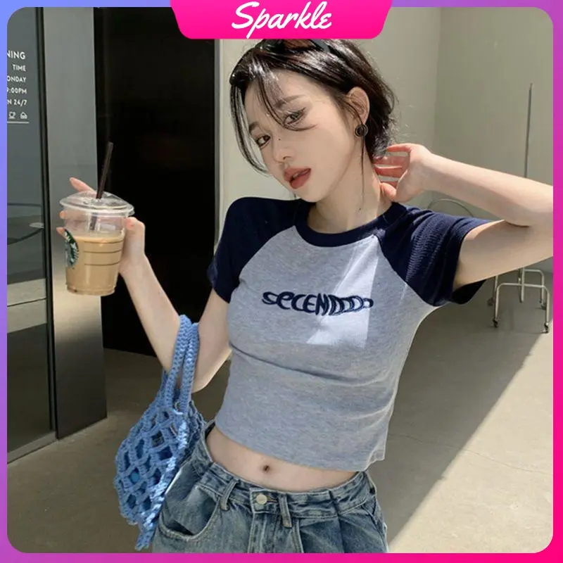 New pure desire style short student top hot girl slim-fit short-sleepded T-shirt female American design sense ins Casual school shirt