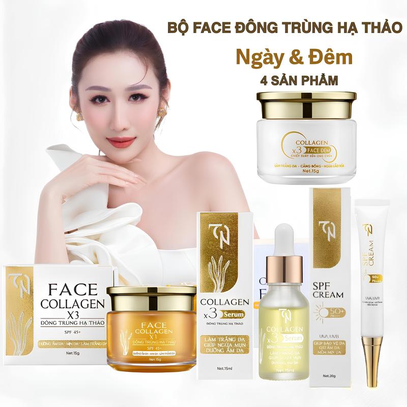 (HẾT PHIẾU CÀO) COMBO FACE 4 SẢN PHẨM (KEM NGÀY & KEM ĐÊM + SERUM + KEM CHỐNG NẮNG SPF 50+ ) DƯỠNG DA MẶT, HỖ TRỢ  GIẢM THÂM, NÁM, MỤN TÀN NHANG Skincare