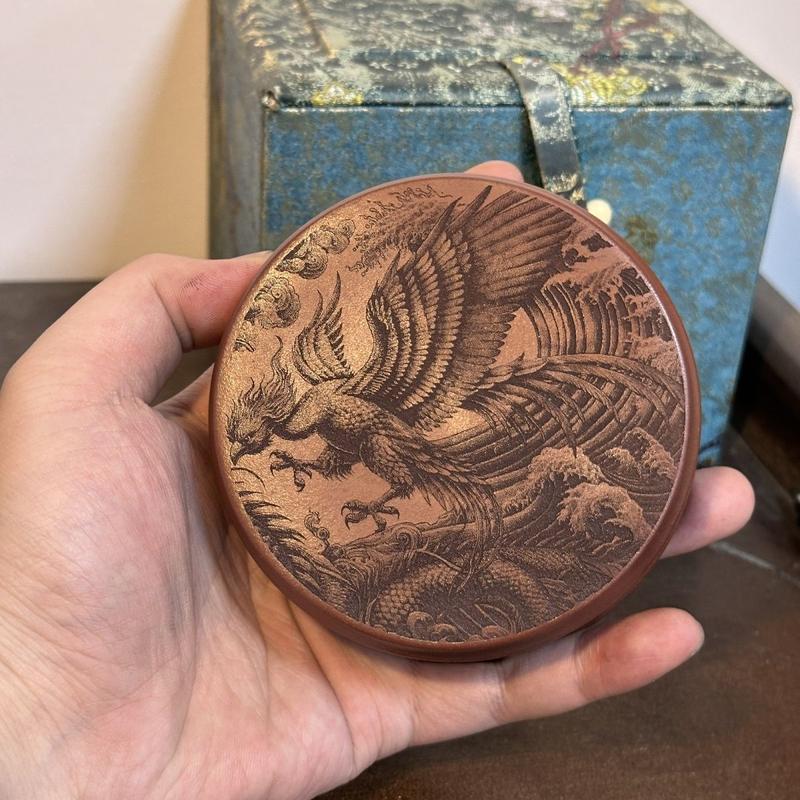 Cốc Puer, Cửa Hàng Yixing Boutique, Thiết Kế Thịnh Vượng Bằng Rồng Và Phượng, Cốc Boccaro, Được Làm Bằng Chất Liệu Bùn, Thích Hợp Cho Bộ Sưu Tập Tại Nhà, Cốc Trà Xuống Dốc Bùn, Dung Tích 200C 0