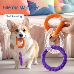 ของเล่นสุนัขสัตว์เลี้ยง ฟังก์ชั่นทำความสะอาดฟัน, ฟันกราม, ติดทนนาน, ดีไซน์สามแหวน เจลลี่แหวนพลัง, เหมาะสำหรับสุนัข, ของเล่นงูกัดตัวเอง