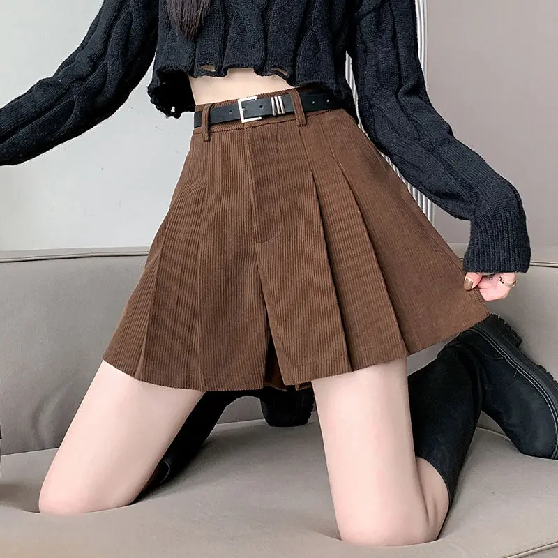 Chân Váy Vải Nhung Kẻ, Màu Nâu, Dành Cho Nữ, Cạp Cao, Chữ A, Ống Rộng, Quần Culottes, Thích Hợp Cho Mùa Thu Và Mùa Đông, Có Thể Mặc Ngoài Trời, Kiểu Bootcuts, Cỡ Nhỏ