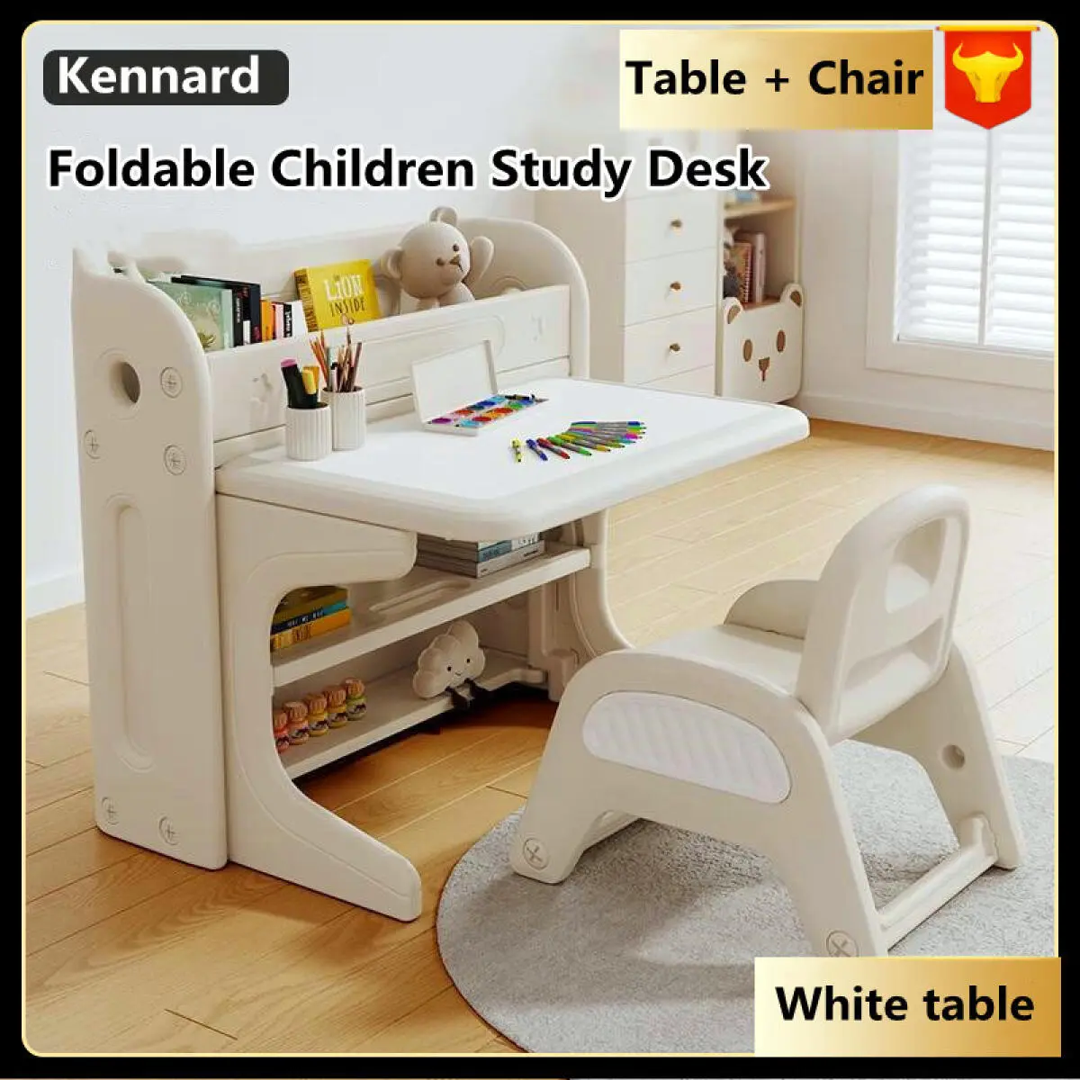 Foldable Children Study Desk  Study Table  Children's Learning and Chair Set Foldable Kindergarten Toy Drawing Baby Writing Home Desk