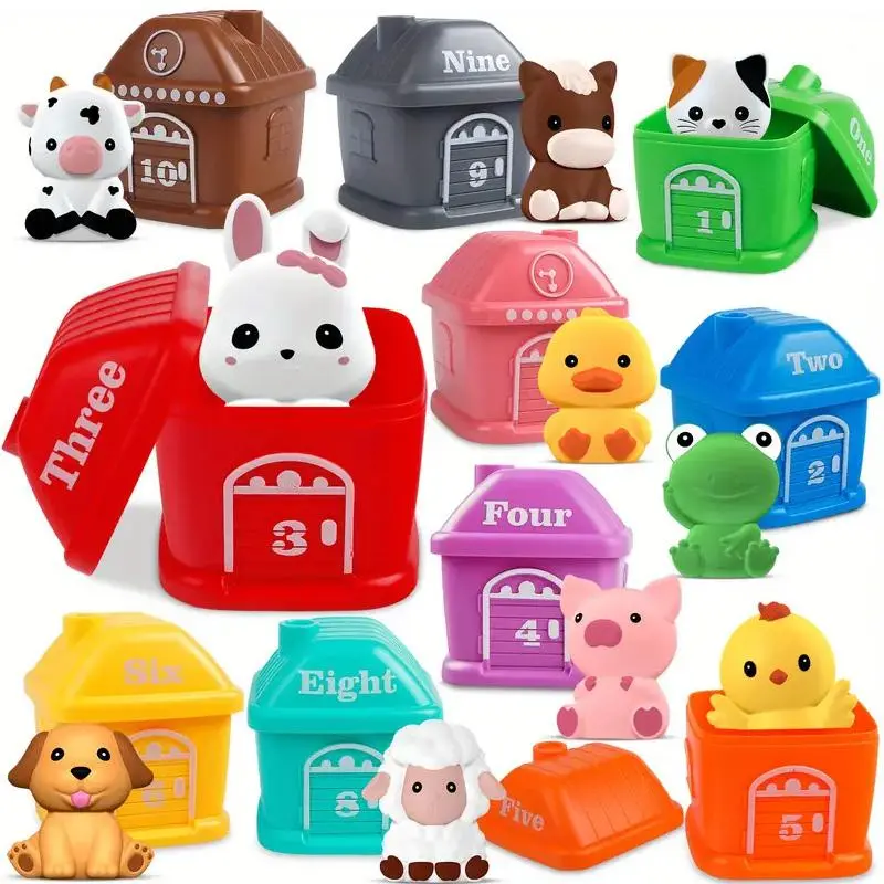 Farm Animal Design Toy, 10pcs/set Colorful Counting Matching Toy, Early Education Sensory Toy, Fine Games Toy for Boys & Girls