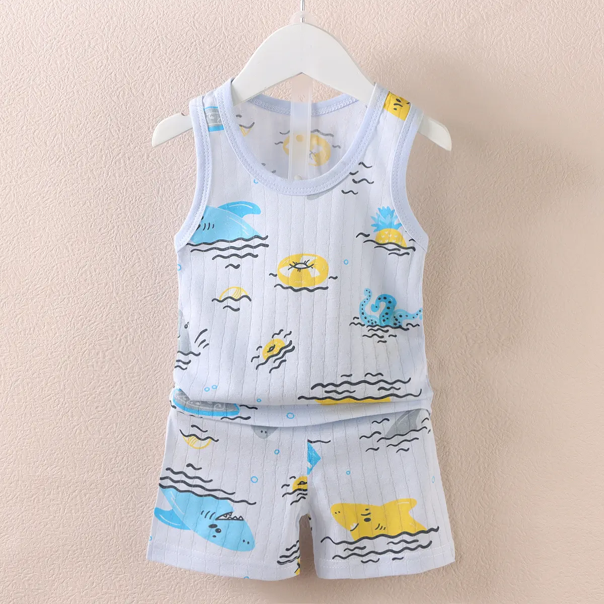 Summer New Children's Vest Set Boys and Girls Thin Jacquard Vest Shorts Baby Casual Sleeveless Set