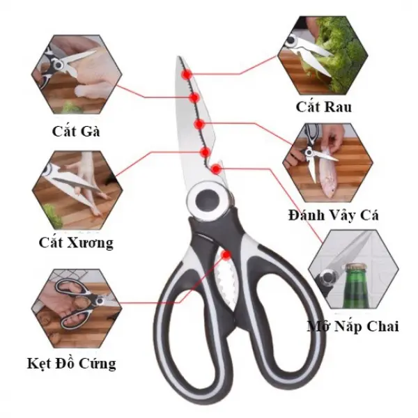 Kéo Nhà Bếp, Văn Phòng Đa Năng ( Cắt Gà, Xương Cứng, Rau, Bật Lắp Chai,Bóc Quả Cứng,...) 5