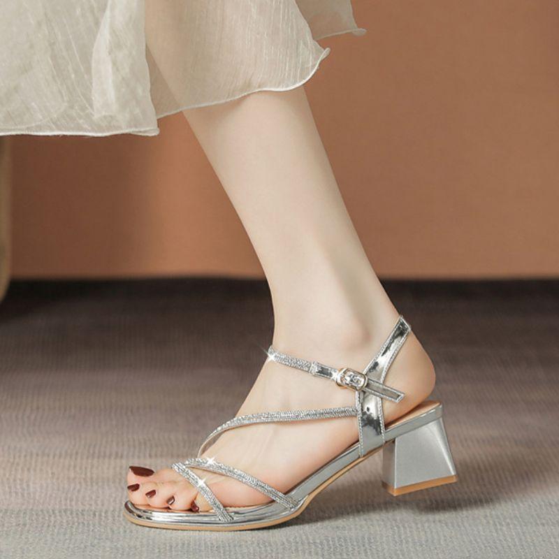 Giày cao gót đế vuông 3P 5P hoặc 7P Sandal cao gót chiều cao gót lựa chọn Giày nữ chuẩn size phụ nữ Việt Nam DéP Shoes