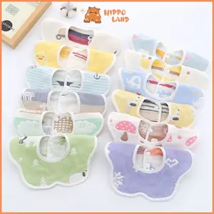 HIPPO LAND Peony petals - baby reversible bib & heaband / hairclip set 169