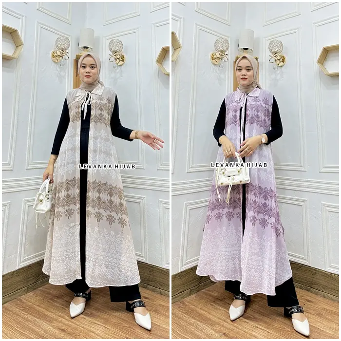 NEW !! LONG VEST Outer CERUTI /  Ceruty  Motif /  Cardigan  motif / Outer Panjang Crinkle Muslim 2