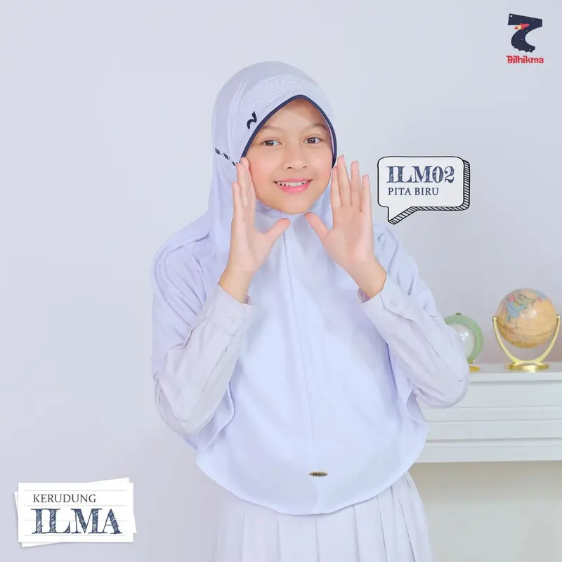 ILMA - Kerudung Sekolah Instan Siap Pakai Model Pita dengan Kerut di Dagu Warna Putih dan Coklat Pramuka Untuk SD SMP Muslim Jilbab 1