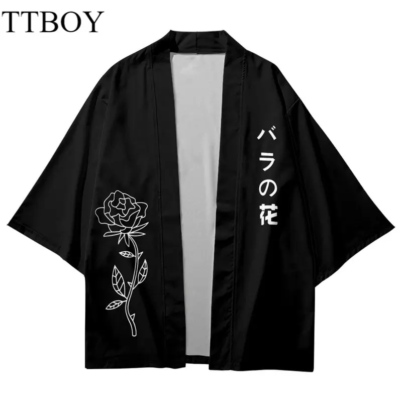 COD New Loose Oversized Summer Outer Kimono Batik Jepang Wanita Pria  Pakaian Hitam Cardigan black M