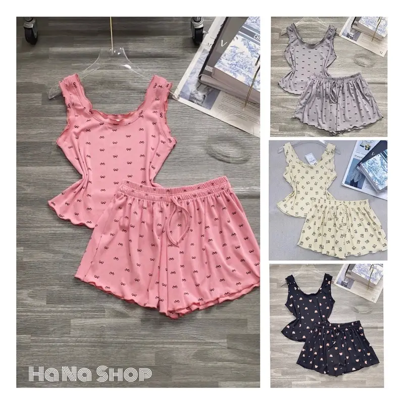 ￼Bộ ngủ pijama Ba Lỗ quần đùi chất thun gân mịn mát dễ thương form dưới 58kg 0