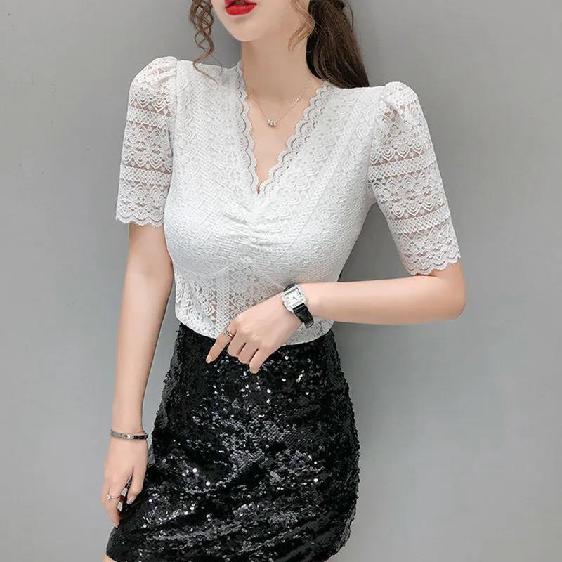 Áo Sơ Mi Ren khoét Tay bồng Cho Nữ, Hàng Mới Về Mùa Hè, ngắn Tay, Cổ Chữ V, Áo Gợi Cảm, Độc Đáo, Dáng Ôm, Dễ Phối Đồ, Cỡ Nhỏ Áo Sơ Mi Nhỏ Top Women 8