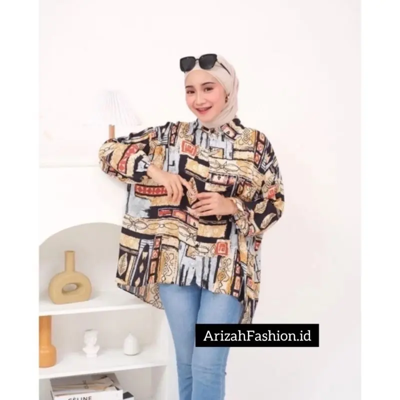KEMEJA OVERSIZED RAYON MOTIF TERBARU | Atasan Vintage Oversize Wanita Terlaris|Kemeja Hawaii Muat Jumbo| Nyaman dipakai Part 1 Katun Santai Santai Panjang viral 4