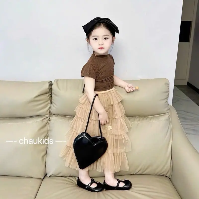 ÁO LEN TĂM KHOÉT LƯNG BUỘC DÂY KÈM CHÂN VÁY TẦNG CÔNG CHÚA (VNT) set đồ  bé gái 0