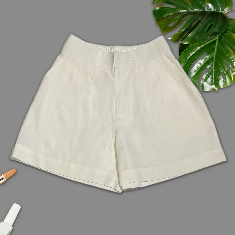 Quần Đùi Nữ Linen Lưng Thun Co Giãn Ống Rộng Cạp Cao Tôn Dáng Có Nhiều Màu Đủ Size Women Ong quần short 6
