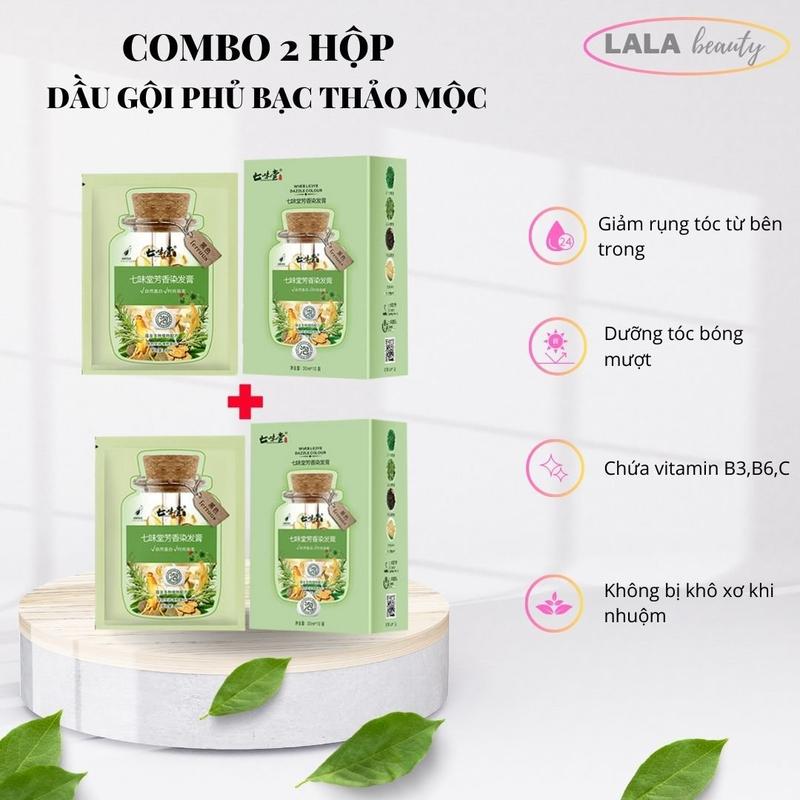 Combo 2 Hộp Dầu Gội Phủ Bạc Nhuộm Tóc Thảo Dược Đen Tóc Tại Nhà Tại Nhà, Nuôi Dưỡng Tóc Khoẻ Óng Mượt Lalabeauty Đổi Màu Tóc Nữ