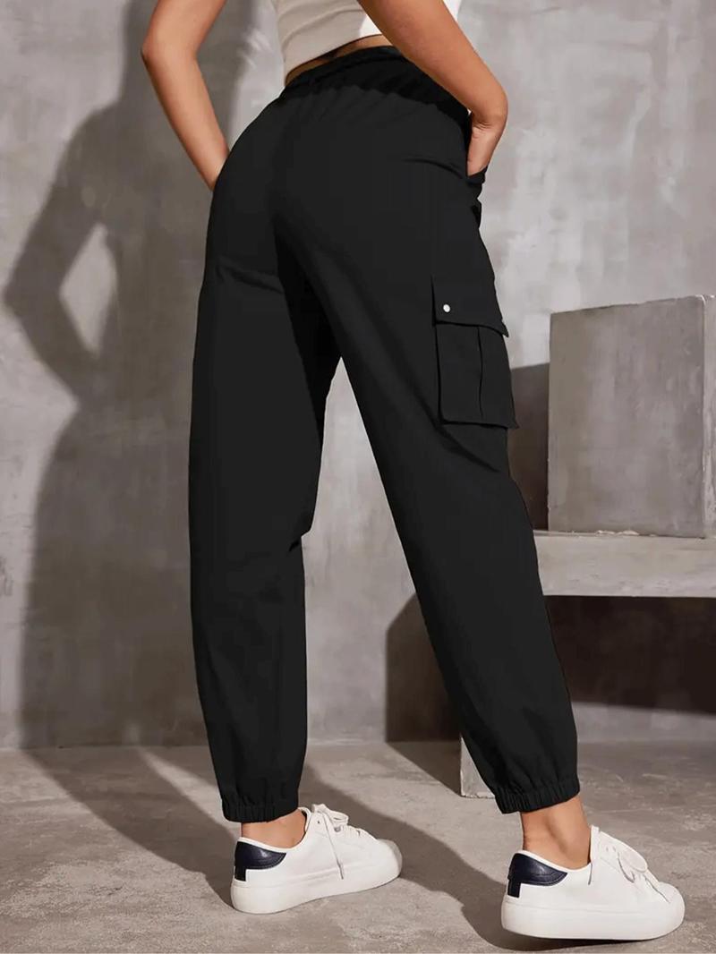 Product Introduction of Women's Solid Pocket Drawstring Cargo Pants, Casual Y2K Style Pants for Daily Wear, Ladies Bottoms for Spring & Fall 6