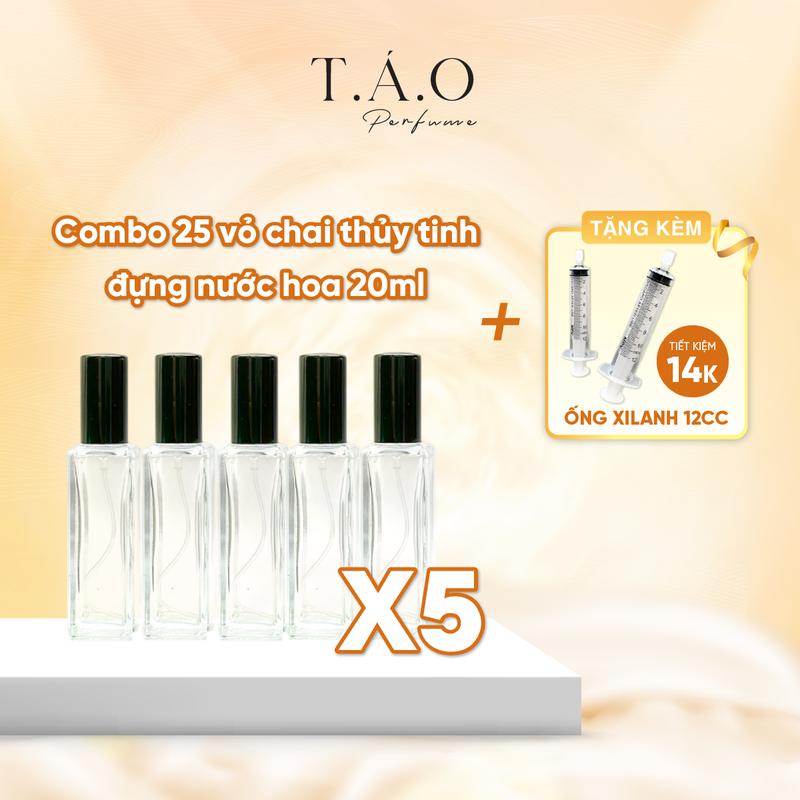 Tặng 2 xilanh Combo 25 chai thuỷ tinh 20ML đựng nước hoa chiết serum mỹ phẩm vỏ chai dày dặn vòi xịt phun sương