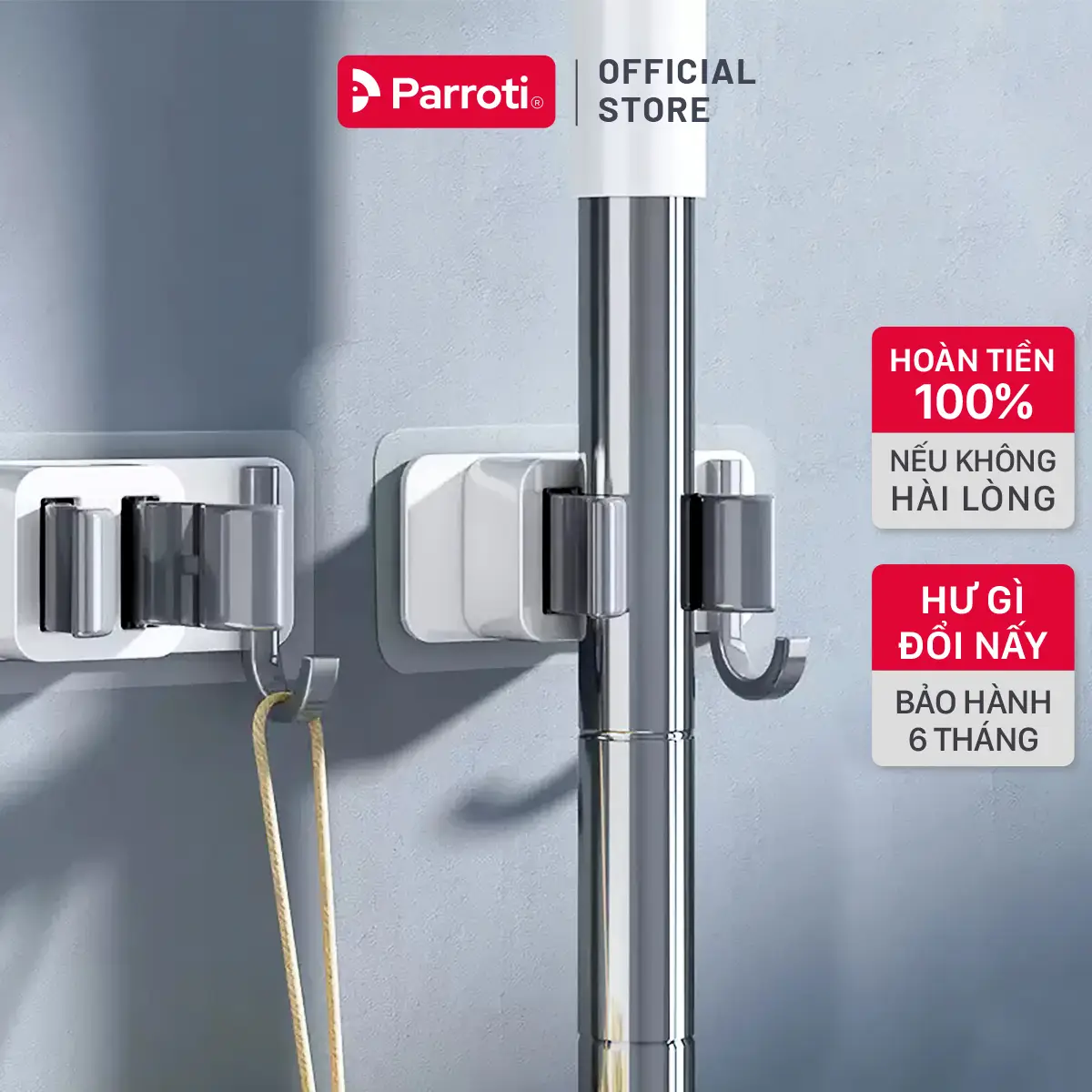 Móc Treo Cây Lau Nhà Dán Tường, Móc Treo tường Chổi Lau Nhà, Móc Treo Cọ Bồn Cầu, 2 Trong 1 - Parroti Keeper KP03