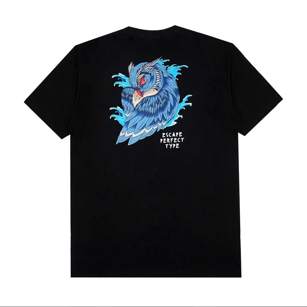 Escaperfect T-shirt Blue Owl Black |kaos Hitam Pria |size M-XXL