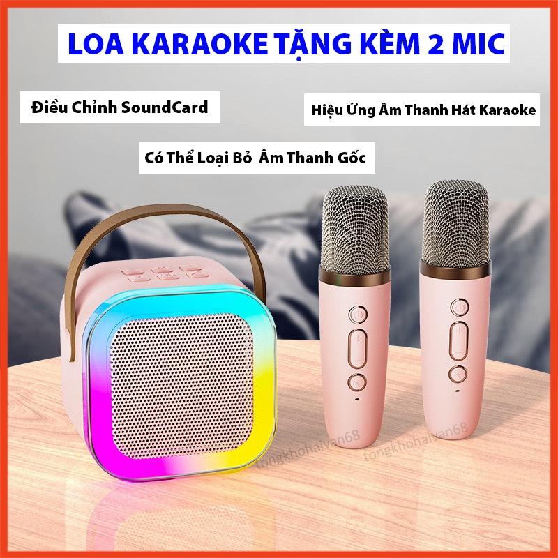 Loa Bluetooth Karaoke Mini K12 công suất 10W kèm 2 micro không dây, Loa Hát Karaoke Mini Bluetooth 2 Micro Âm Thanh Hay Củ Loa Kem Nghe Nhạc