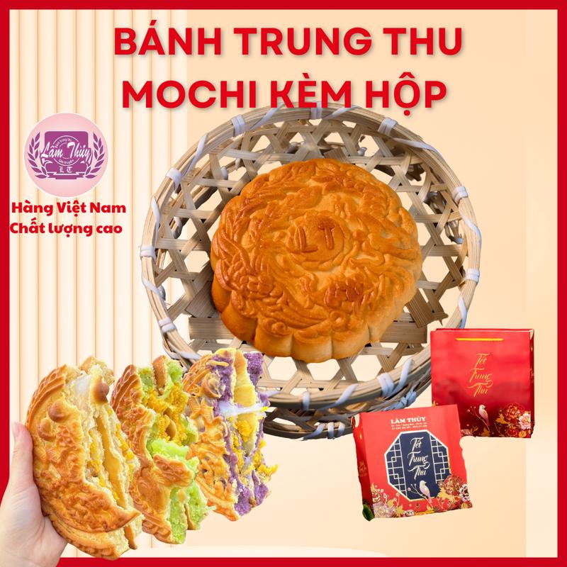 Bánh trung thu mochi Lâm Thuỷ kèm HỘP  xách 300gr - khoai môn, cốm đậu xanh mochi