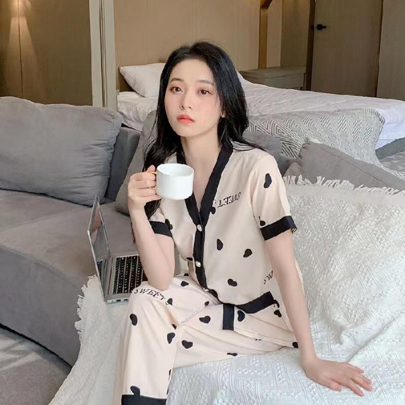Bộ Ngủ Mặc Nhà Pijama Lụa Cộc, Nữ Tính Phong Cách Hàn Quốc Chất Cotton Hàng QUẢNG CHÂU Cao Cấp Cực Hot Hè 2023 2