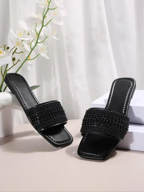 Women's Fashionable Rhinestone Decorated Slide Sandals, Casual Comfortable Flat Sandals for Summer, Lightweight Breathable Shoes for Daily Wear, Girl 5