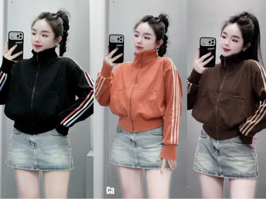 ÁO KHOÁC NỈ CỔ TRỤ MIX MÀU MỚI 3 TÚI, CHO NỮ Women Top Hoodie