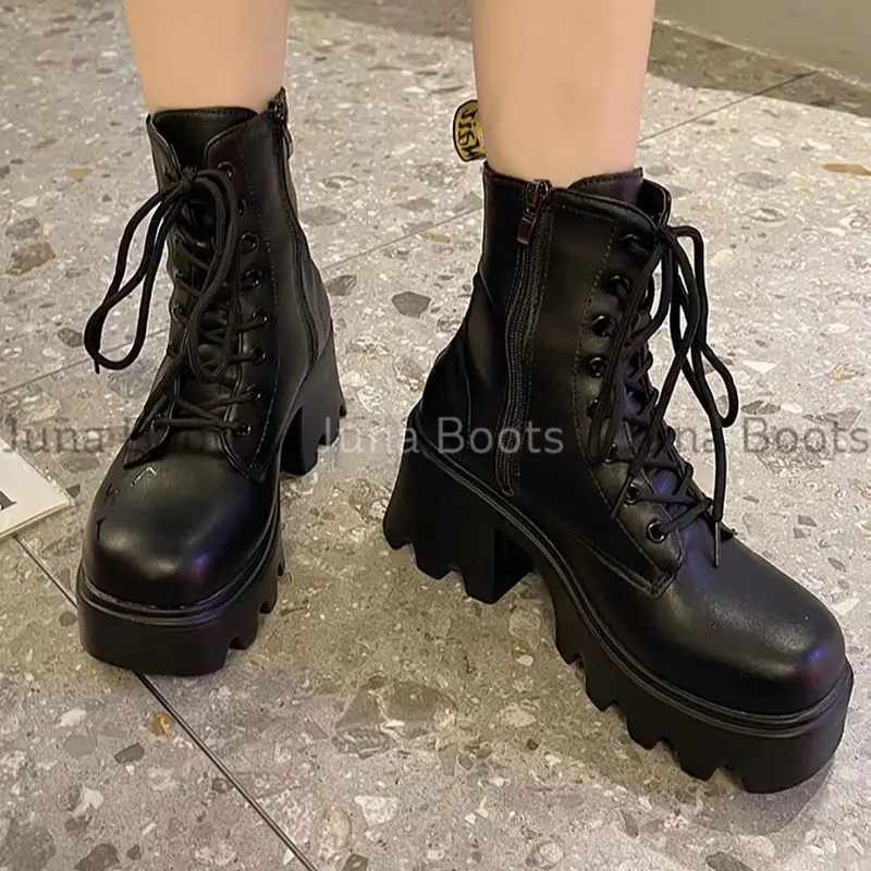 Giày Bốt nữ cổ ngắn chiến binh ngầu - Giày boot đế răng cưa gót cao 8cm 5