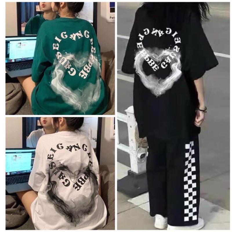 Áo phông nam nữ Tim khói , chất cotton dáng thụng co giãn mềm mát 0