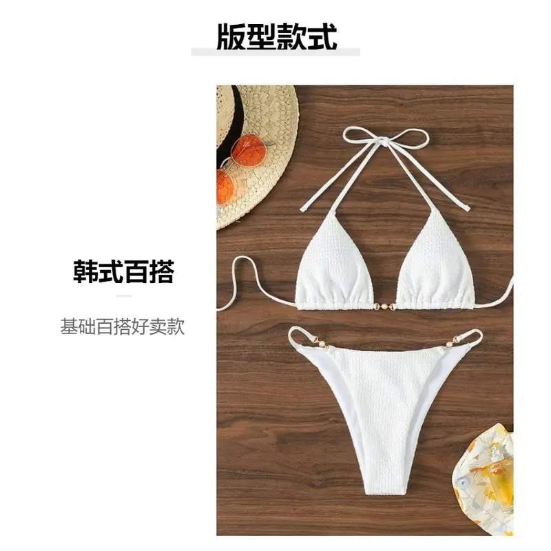 Bikini Gợi Cảm, Xu Hướng Phong Cách Châu Âu Và Mỹ, Dây Đeo Cổ, Dây Xẻ Tà, Với Các Điểm Nhấn Của Suối Nước Nóng, Có Ngày: 2025 6