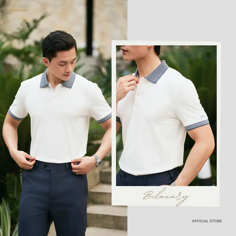 Áo Polo Nam Recycle Họa Tiết Phối Màu Tinh Tế 8APCT407TRK Ngắn Tay, Trẻ Trung, Nam Tính - BILUXURY Menswear Polo Shirt Có Cổ Tay Ngắn 2