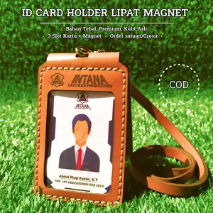 Id Card Holder Name Tag Kulit Magnet Lanyard Id Card Kulit Custom Tempat Id Card Karyawan Model Flip