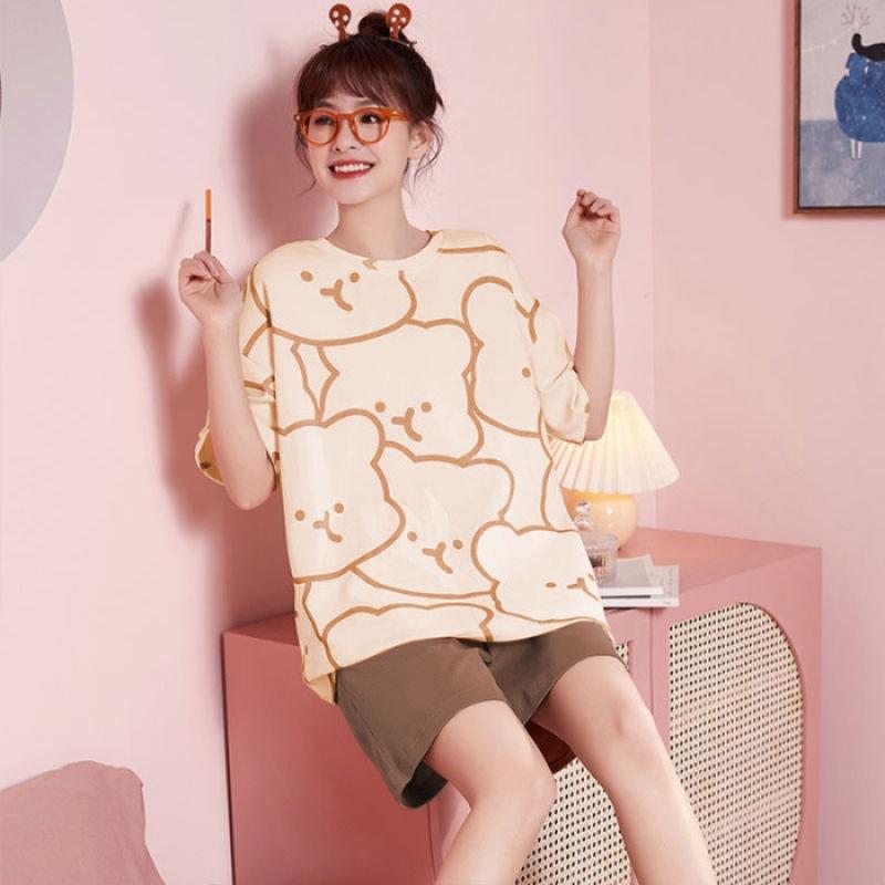 Product Introduction of Bộ Đồ Ngủ Nữ, Phong Cách Mùa Hè, Với Đệm Ngực Tích Hợp, Thiết Kế Hoạt Hình, Làm Bằng Cotton Nguyên Chất, Quần Áo Dễ Thương, Thích Hợp Mặc Nhà, Màu Bạc Nước, ngắn Tay Mỏng, Cổ Tròn Women Top 14
