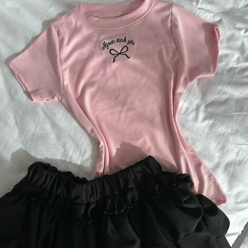 [BST NƠ XINH] ÁO THUN BABY TEE THÊU NƠ NGOAN XINH YÊU 4