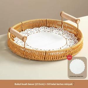 Bakul Roti  Tiruan, Buatan Tangan Tebal, Sesuai untuk Kegunaan Ruang Tamu Keluarga, Boleh Digunakan untuk Makanan Ringan, Teh, Buah-buahan dan Kek, Supplies rotan keran  jang rattan  baskets