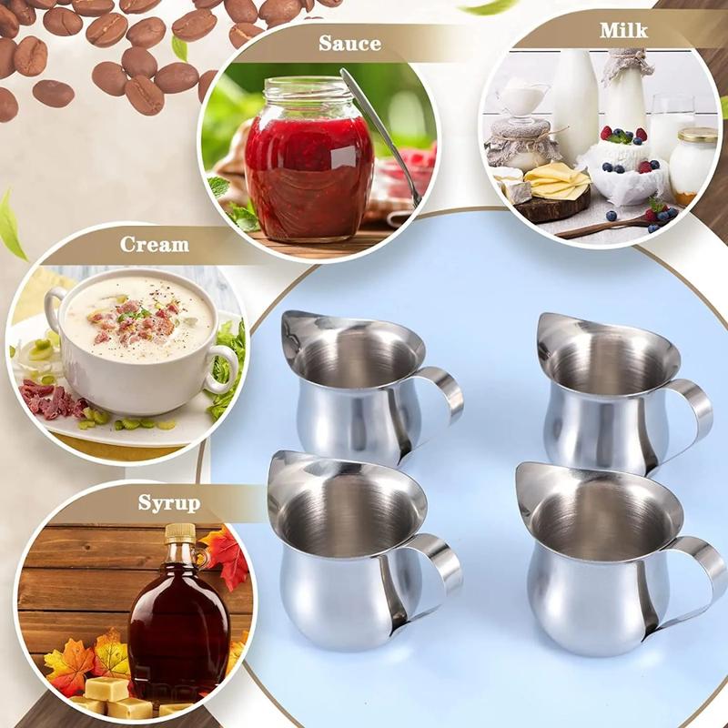 Product Introduction of 2Pcs High Quality Stainless Steel Milk Coffee Cup Bell-Shaped Heat Resistant Creamer Milk Jug Mini Multi-Functional Milk Pot for Barista 16
