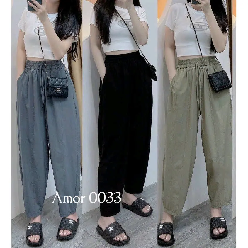 Quần baggy gió nhăn chất mát (#552) Nữ Women Pants Đen