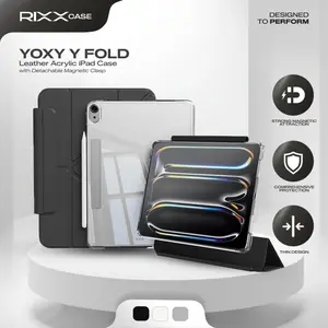 RIXXCase YOXY Y Fold Leather Acrylic Case with Detachable Magnetic Clasp Hybrid Case Compatible for iPad Mini 6 / iPad Gen 9 10.2" / iPad Gen 10 10.9" / iPad Air 5 10.9" / iPad Air 6 11" / iPad Pro 11" 2021 / iPad Pro 11" 2024