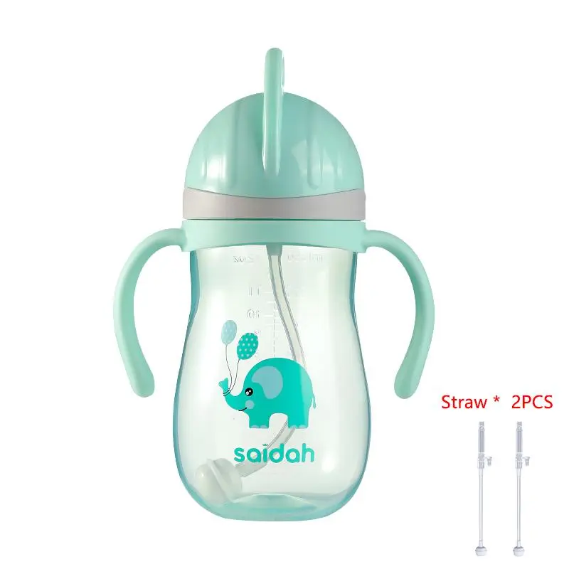 Cartoon Elephant Dolphin Pattern Baby Bottle, 350ml Baby Water Bottle with Straw, Baby Feeding Sippy Cup, Portable Water Drinking Bottle 3
