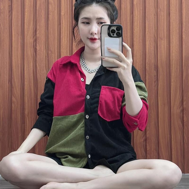 Áo Sơ Mi chất Nhung Gân tay dài vạt bầu không giản ( không quần)