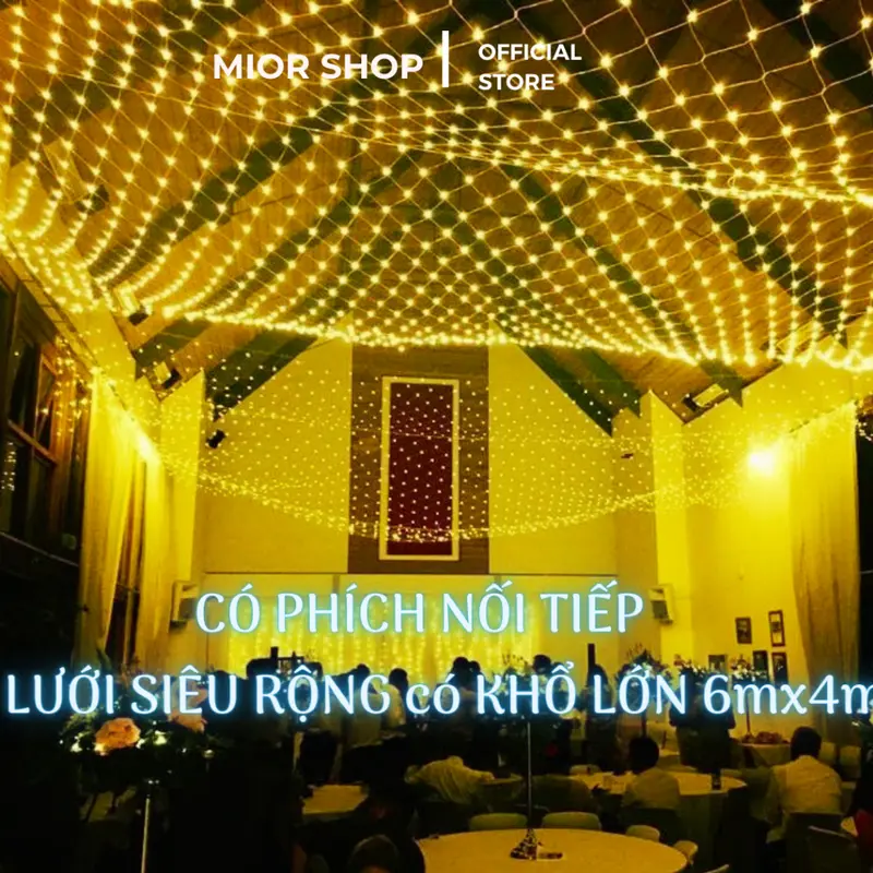 ĐÈN LED TRANG TRÍ dạng ĐÈN LƯỚI mắt cá 3m x2m  dùng điện có phích nối tiếp nhiều bộ 0