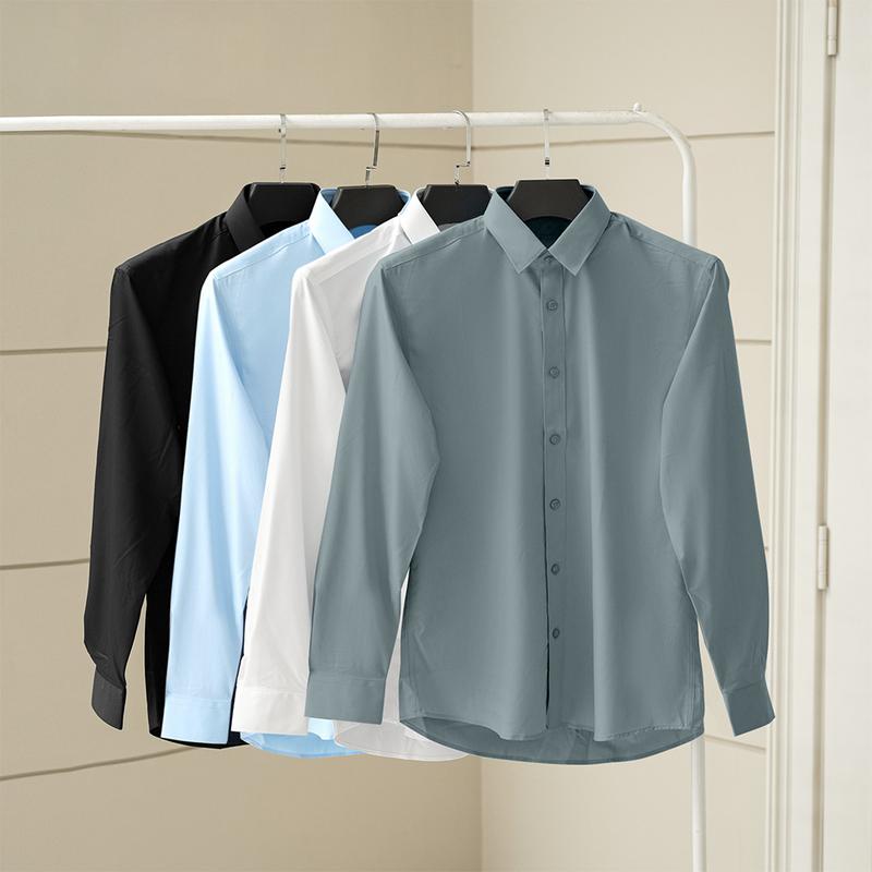 Áo sơ mi Kaki lụa tay dài Hàn Quốc nam nữ cổ bẻ BASIC sang trọng lịch lãm thoáng mát Shirt Menswear Nhung