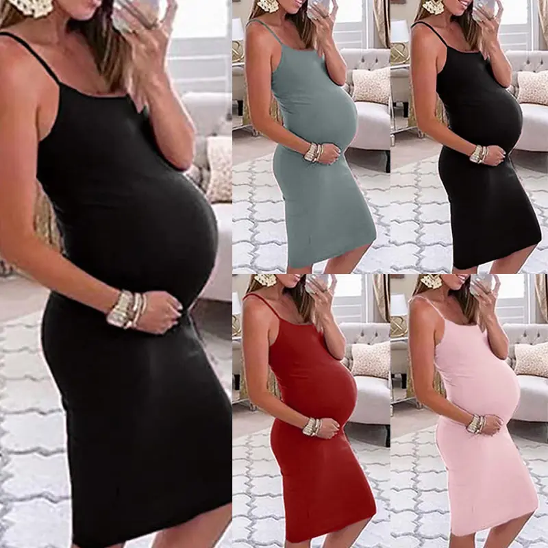 2025 Summer European and American Women's New Pure Color Sexy Comfortable Loose Fashion Maternity Sling Dress maternity hospital sleepwear white  dress sleepwear  pregnant bodycon  dress breastfeeding  clothes damit  pang  binyag  ni  mommy