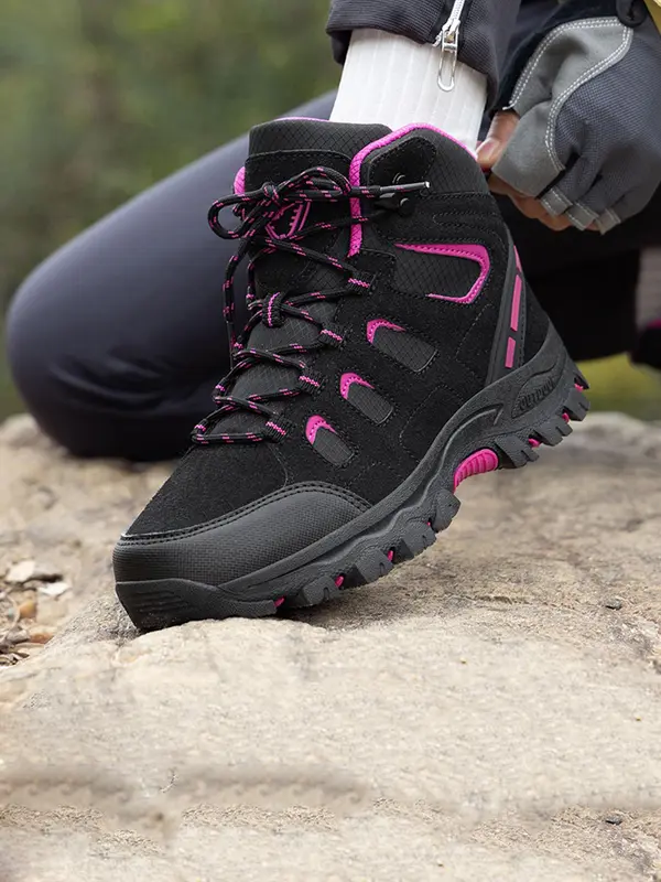 Women's Colorblock Lace Up Hiking Shoes, Casual Outdoor Sports Shoes, Breathable Non-slip Sneakers, Female All-match Round Toe Shoes for Daily Wear 0