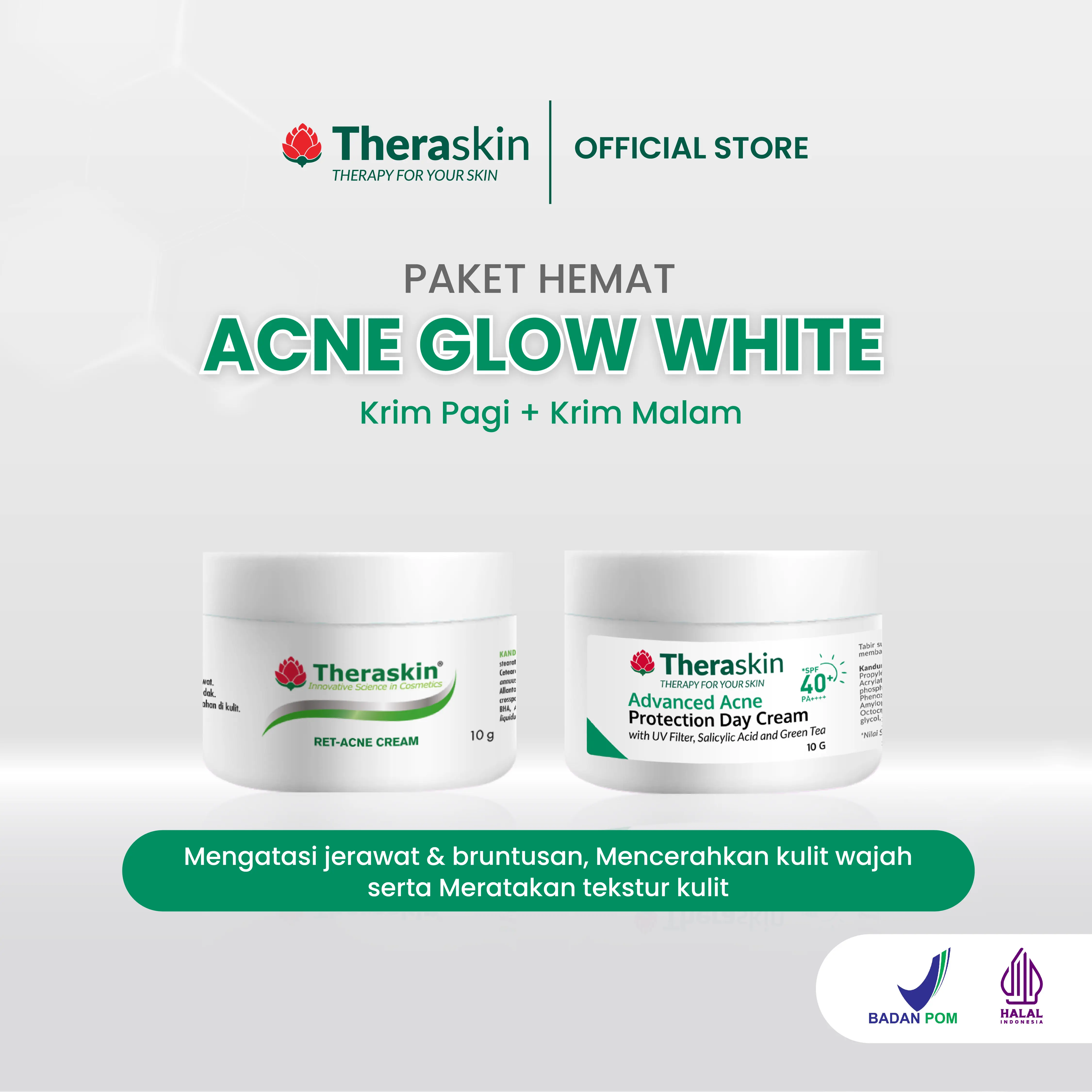 Paket BPOM Hemat Acne Glow White - Untuk Wajah Berjerawat, Memudarkan Noda hitam Bekas Jerawat dan Mencerahkan