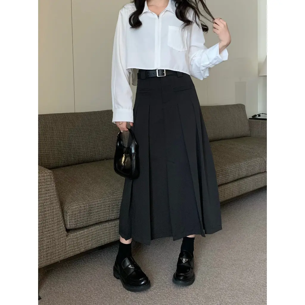 (Kèm đai belt) Chân váy midi nữ bigsize gen eo tôn vòng 3 form đẹp.