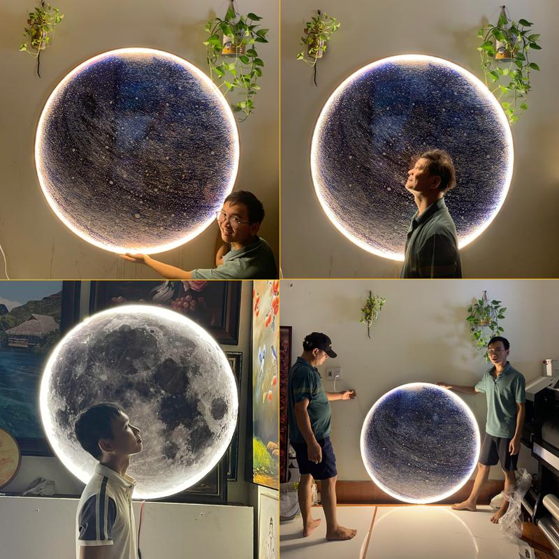   size lớn  Tranh Mặt Trăng có đèn LED Decor Tường Phòng Khách Treo Phòng Treo Tường quán cà phê phòng live Trang Trí Nhà 