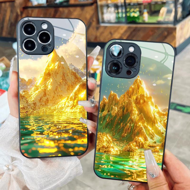  Ốp Kính Núi vàng phong thủy dành cho iPhone 17 16 15 14 13 12 11 8 7 6 6s 6p 7p 8p 6g 7g 8g 16e Pro Max XR XS xsmax Plus Air Promax mini Ốp lưng điện thoại cao cấp luxury Lady Case 